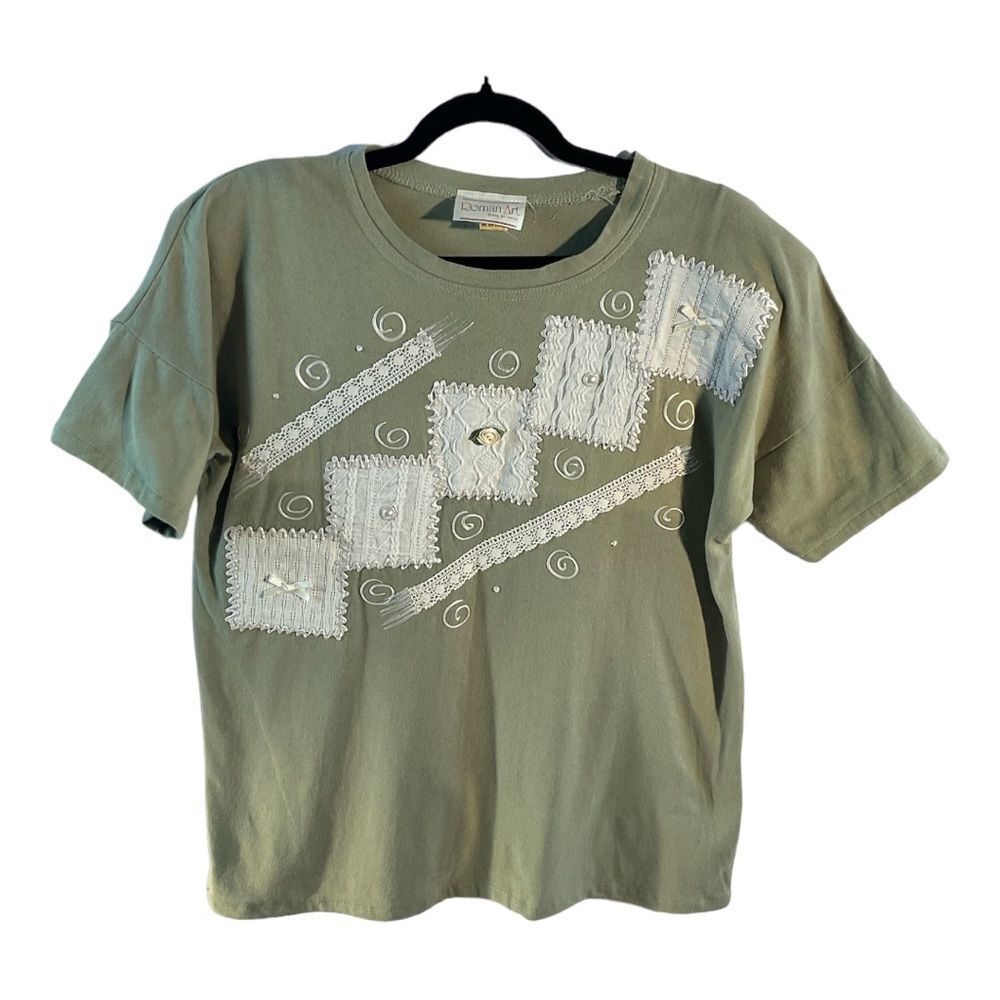 ROMAN ART Vintage  Art T-Shirt Women's One Size Short Sleeve Shoulder Pads Green
